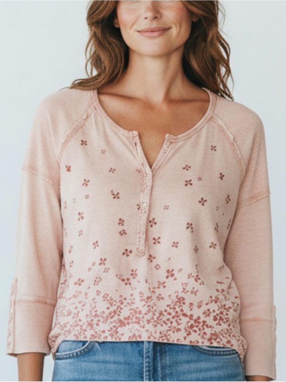 Democracy Blush Floral Henley Top size XL, cottage core top